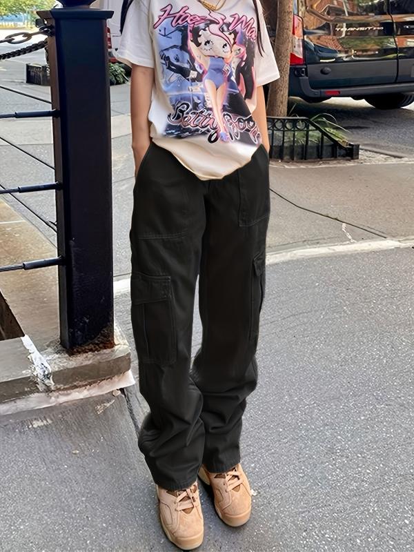 Y2K Flap Pockets Straight Jeans Loose Fit
