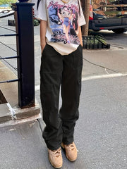 Y2K Flap Pockets Straight Jeans Loose Fit