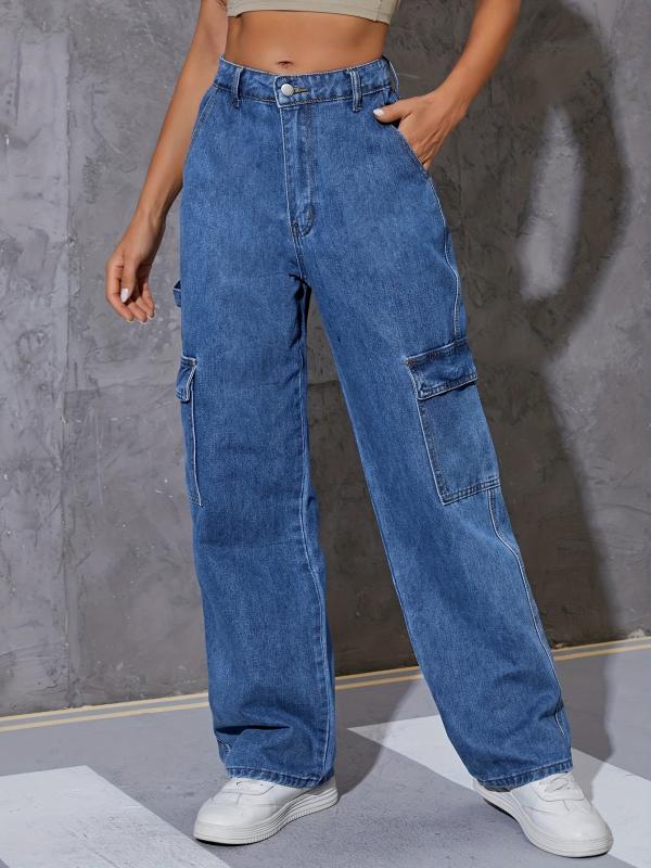 Cargo Pants Loose Fit Straight Legs Carpenter Jeans Women's Denim