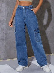 Cargo Pants Loose Fit Straight Legs Carpenter Jeans Women's Denim
