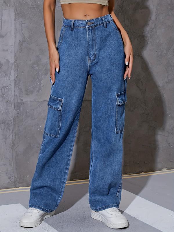 Cargo Pants Loose Fit Straight Legs Carpenter Jeans Women's Denim