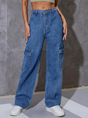Cargo Pants Loose Fit Straight Legs Carpenter Jeans Women's Denim