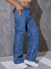 Cargo Pants Loose Fit Straight Legs Carpenter Jeans Women's Denim