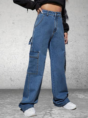 Cargo Pants Loose Fit Straight Legs Carpenter Jeans Women's Denim