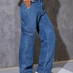 Cargo Pants Loose Fit Straight Legs Carpenter Jeans Women's Denim