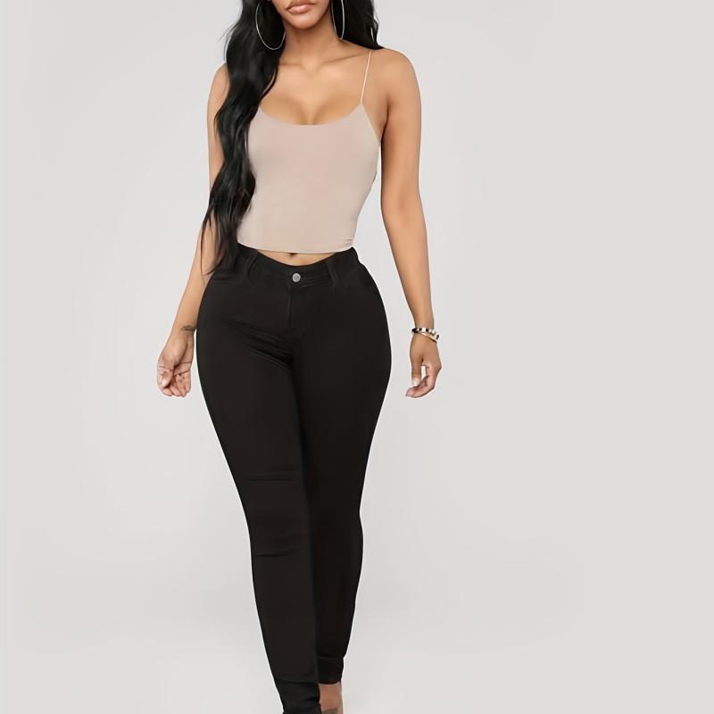 Mid Stretch Skinny Jeans Slim Fit Mid Waist Casual Denim Pants