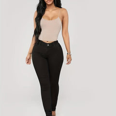 Mid Stretch Skinny Jeans Slim Fit Mid Waist Casual Denim Pants