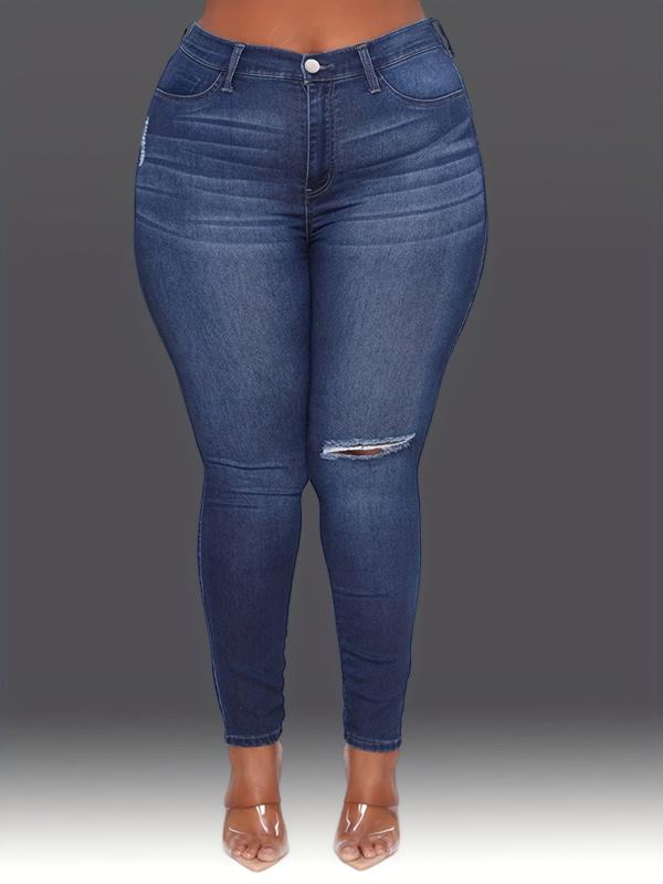 High Stretch Slim Fit Ripped Hole Curvy Skinny Jeans