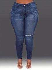 High Stretch Slim Fit Ripped Hole Curvy Skinny Jeans