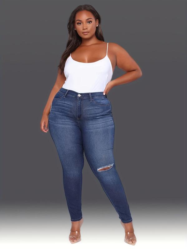 High Stretch Slim Fit Ripped Hole Curvy Skinny Jeans