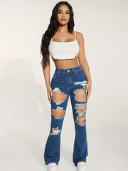 Distressed Slim Fit Mid Stretch Bell Bottom Jeans