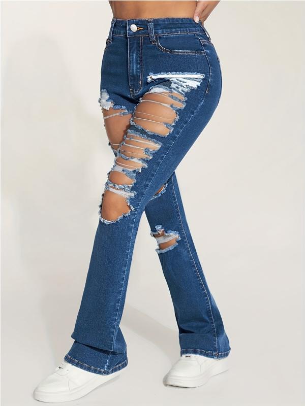 Distressed Slim Fit Mid Stretch Bell Bottom Jeans