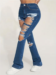 Distressed Slim Fit Mid Stretch Bell Bottom Jeans