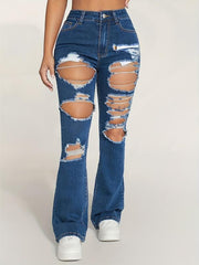 Distressed Slim Fit Mid Stretch Bell Bottom Jeans