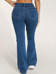 Distressed Slim Fit Mid Stretch Bell Bottom Jeans
