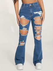 Distressed Slim Fit Mid Stretch Bell Bottom Jeans