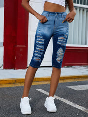 Distressed Capris Denim Jeans Slim Fit
