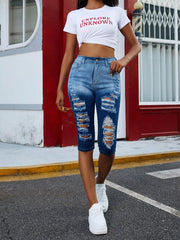 Distressed Capris Denim Jeans Slim Fit