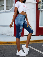 Distressed Capris Denim Jeans Slim Fit