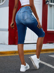 Distressed Capris Denim Jeans Slim Fit