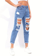 Tapered Distressed Mom Jeans Street Style