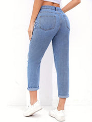 Tapered Distressed Mom Jeans Street Style