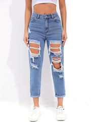 Tapered Distressed Mom Jeans Street Style
