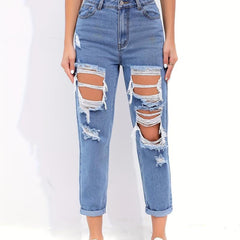 Tapered Distressed Mom Jeans Street Style