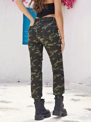 Camo Ripped Holes Jogger Pants Straight Legs Mid Stretch Distressed Street Style