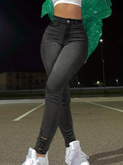 High Stretch Skinny Jeans Ripped Holes Slim Fit Denim Trousers