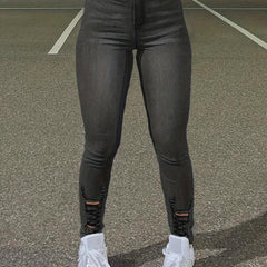 High Stretch Skinny Jeans Ripped Holes Slim Fit Denim Trousers