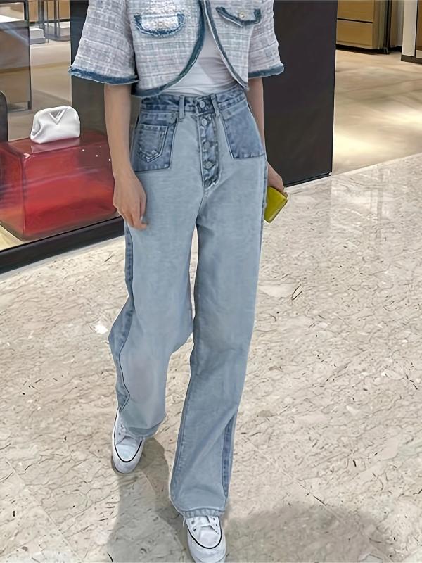Patchwork Straight Jeans Loose Fit Denim Pants Women's Clothing
