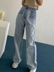 Patchwork Straight Jeans Loose Fit Denim Pants Women's Clothing