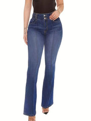 Bootcut Jeans Slim Fit Slight Stretch Pintuck Jeans Women's Denim