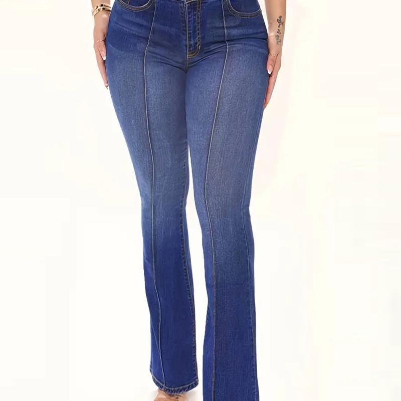Bootcut Jeans Slim Fit Slight Stretch Pintuck Jeans Women's Denim