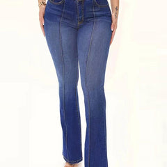 Bootcut Jeans Slim Fit Slight Stretch Pintuck Jeans Women's Denim