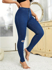 Dark Distressed Skinny Jeans Slim Fit High Stretch Ripped Holes Tight Jeans