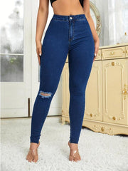 Dark Distressed Skinny Jeans Slim Fit High Stretch Ripped Holes Tight Jeans