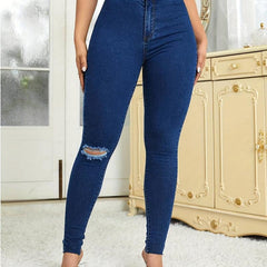 Dark Distressed Skinny Jeans Slim Fit High Stretch Ripped Holes Tight Jeans