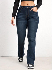 Slim Fit Flare Jeans Mid Stretch Slash Pockets Bell Bottom Jeans
