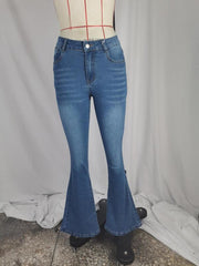 Slim Fit Flare Jeans Mid Stretch Slash Pockets Bell Bottom Jeans