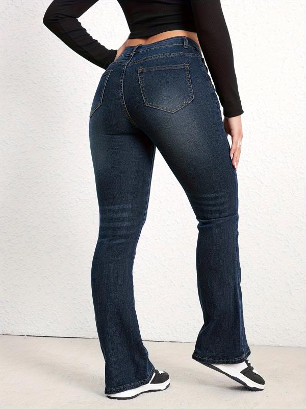 Slim Fit Flare Jeans Mid Stretch Slash Pockets Bell Bottom Jeans