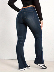 Slim Fit Flare Jeans Mid Stretch Slash Pockets Bell Bottom Jeans