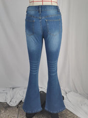 Slim Fit Flare Jeans Mid Stretch Slash Pockets Bell Bottom Jeans