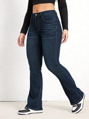 Slim Fit Flare Jeans Mid Stretch Slash Pockets Bell Bottom Jeans