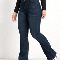 Slim Fit Flare Jeans Mid Stretch Slash Pockets Bell Bottom Jeans