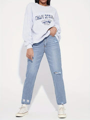 High Rise Distressed Straight Leg Jeans