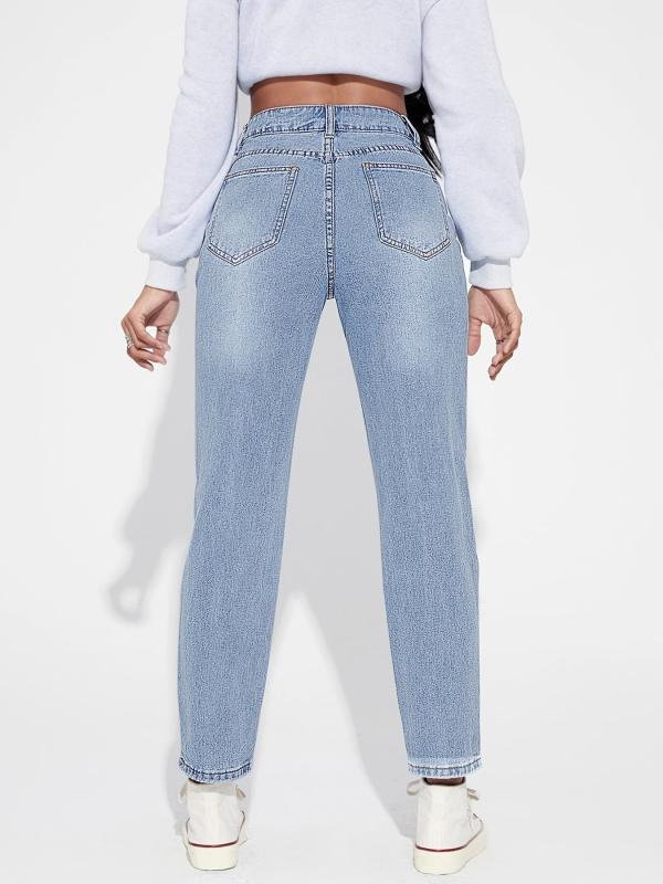 High Rise Distressed Straight Leg Jeans
