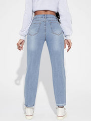 High Rise Distressed Straight Leg Jeans