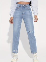 High Rise Distressed Straight Leg Jeans